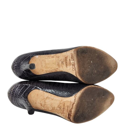 Jimmy Choo Embossed Leather Pumps High Heels Shoes Slip On Black Size 37 - Picture 6 of 8